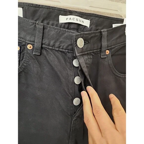 PacSun Straight Leg Jeans Mens 30x30 Black Button Fly Cotton Non Stretch NEW - Picture 3 of 10